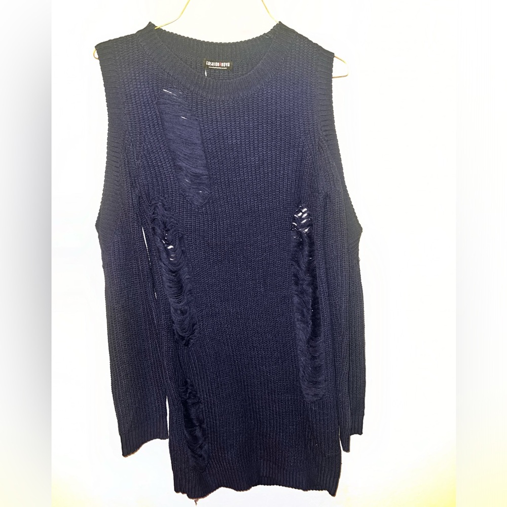 NWT Fashion Nova Navy Distressed Mini Sweater Dress